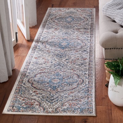 Blue Medallion Hand-Knotted Synthetic Runner Rug