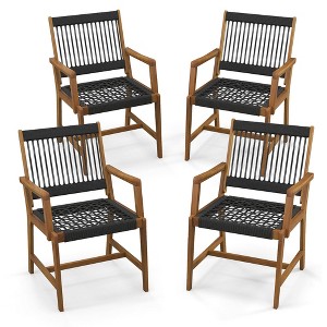 Tangkula Patio 4PCS Acacia Wood Dining Chairs All-Weather Rope Woven Armchairs Outdoor - 1 of 4