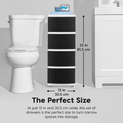 Slim Black and White Plastic 4-Drawer Storage Cart
