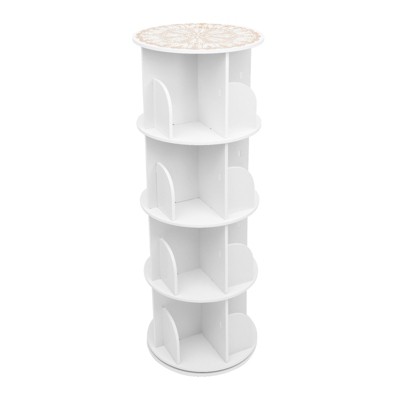 YIYIBYUS 4 Layers Rotating Bookshelf 360 Display White Floor Standing Bookcase