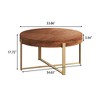33.86" Modern Round Coffee Table Metal & Wood Splicing Round Coffee Table, Fir Wood Table Top With Gold Cross Legs Base Retro Splicing End Table - 4 of 4