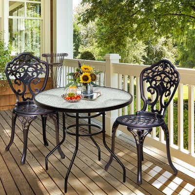 32'' Black Steel and Tempered Glass Round Patio Table