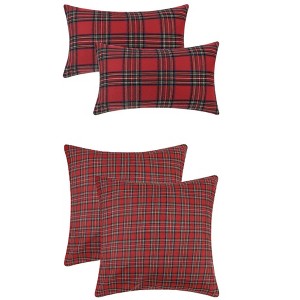 Unique Bargains 4 Pcs Festive Plaid Scottish Tartan Christmas Decorative Pillow Covers - 1 of 4
