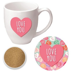 Courtside Market Candy Hearts Pink 16 oz Mug & Ceramic Coaster Set - 1 of 1