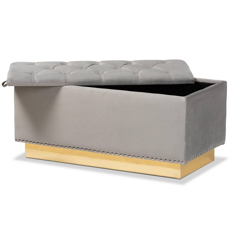Powell Velvet Fabric Upholstered and PU Leather Storage Ottoman Gold/Gray - Baxton Studio, 3 of 11