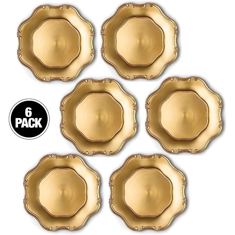 Chateau Fine Tableware Baroque Gold Charger Plates, 13” Elegant Chargers, Set Of 6, Hand Finished (Finish May Vary) Baroque Gold Chargers, 3 of 4