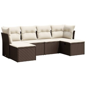vidaXL Garden Sofa Set Brown Poly Rattan, Powder-Coated Steel Large - 1 of 4