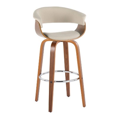 Cream Walnut Chrome Swivel Barstools with Footrest, Set of 2