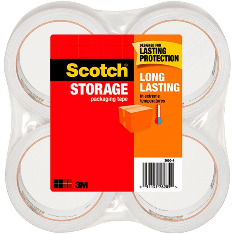 Scotch Long Lasting Storage Packaging Tape, 1.88 Inches x 54.6 Yards, Clear, Pack of 4, 1 of 2