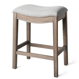 Maven Lane Adrien Rustic Backless Fabric Saddle Seat Counter Height Bar Stool - 1 of 4