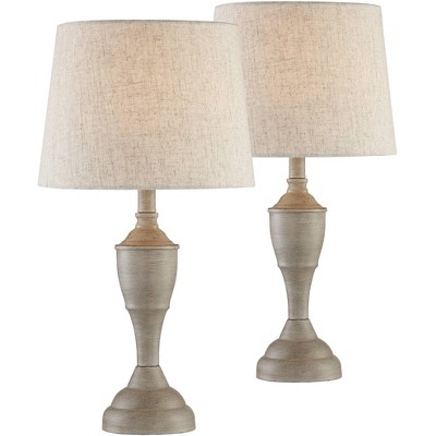 360 Lighting Farmhouse Chic Accent Table Lamps 21" High Set of 2 Beige Washed Linen Drum Shade for Living Room Bedroom Bedside Nightstand