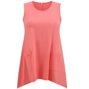 Women's Plus Size Scoop Neck Asymmetrical Hem Sleeveless Tank Tops with Pockets - GRACE & GRANDEUR - 1 of 4