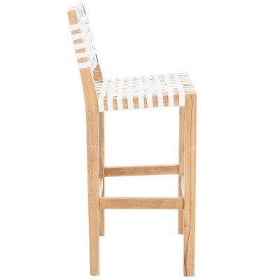 Natural Teak and White Leather Counter Stool