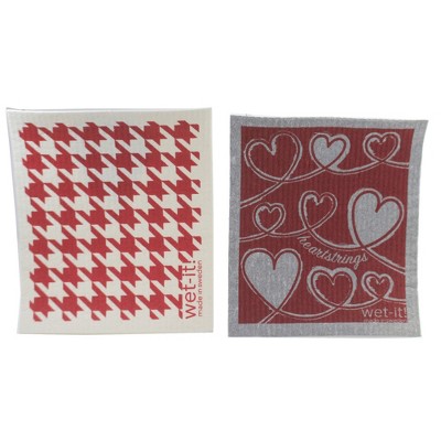 Swedish Dish Cloth 7.75" Heartstrings & Hounstooth Red Absorbant Cloth Cleaning  -  Dish Cloth