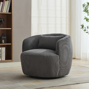 APRILSOUL 34.25" Wide Corduroy Swivel Barrel Chair, Soft Accent with Pillow, Circular Reading Armchair, Club Living Room Office Lounge - 1 of 4