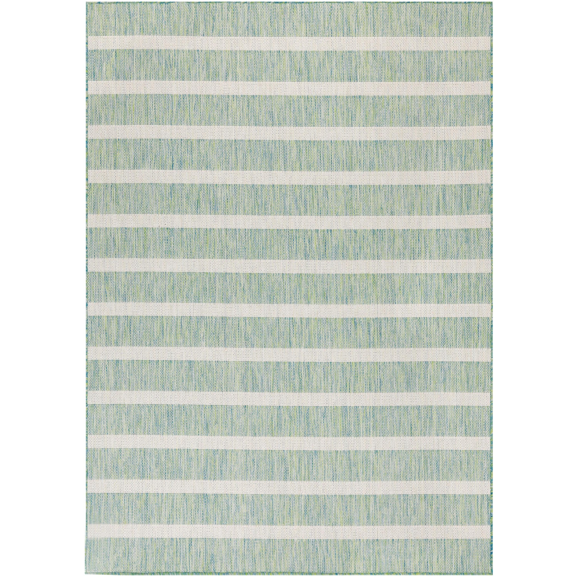 Nourison Positano Modern Stripes Flatweave Indoor Outdoor Low Pile Area Rug Blue Green Ivory 8' x 10'