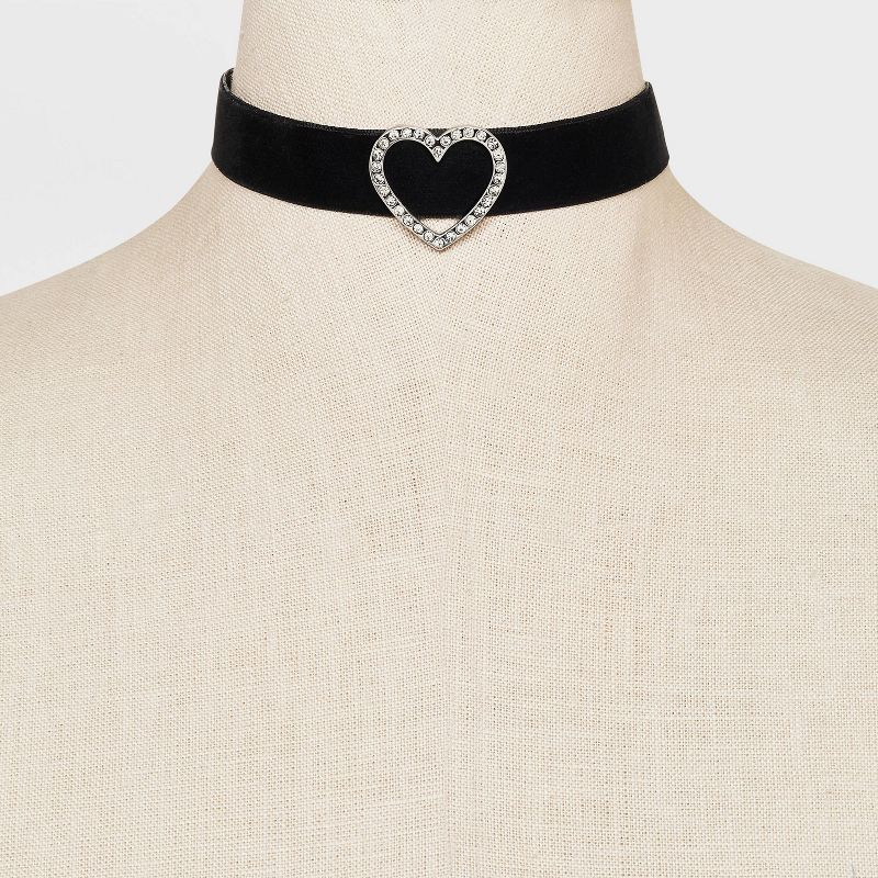 Pave Heart with Wide Trim Cubic Zirconia Choker Necklace - Wild Fable&#8482; Black, 4 of 7