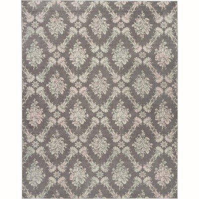 Tranquil TRA09 Grey/Pink Area Rug Vintage Floral Damask By Nourison