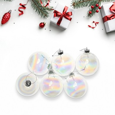 Set of 6 Clear Iridescent Glass Ball Christmas Ornaments