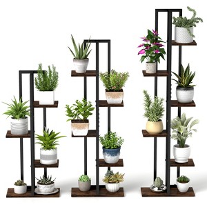 Tangkula 3 PCS Plant Stand Set 4+5+6-Tier Indoor Flower Stands Multi-Tiered Plant Shelves - 1 of 4
