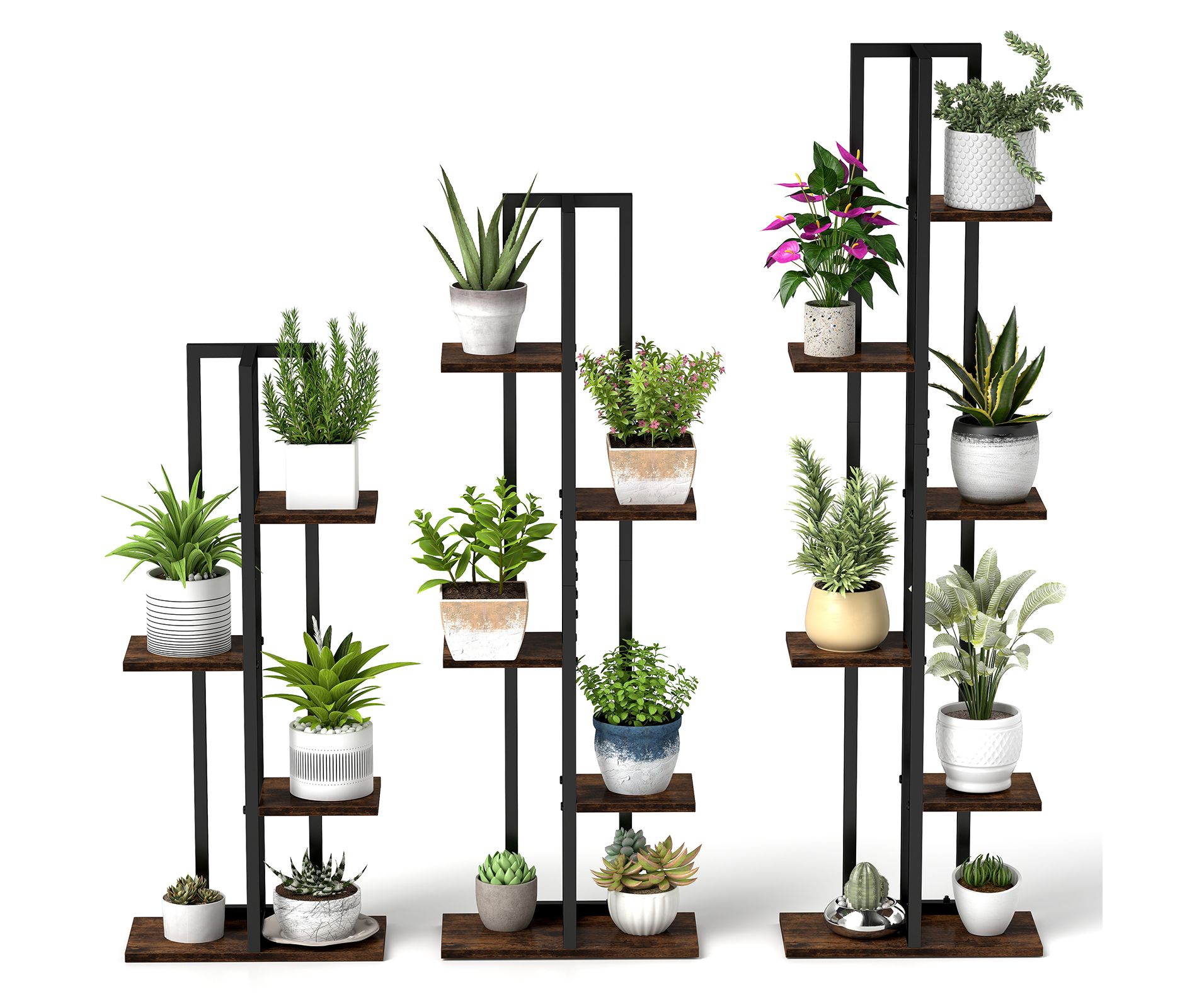 Tangkula 3 PCS Plant Stand Set 4+5+6-Tier Indoor Flower Stands Multi-Tiered Plant Shelves