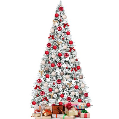 Tangkula Artificial Snow Flocked Christmas Tree, 8FT Hinged Christmas Tree W/ 1239 Branch Tips