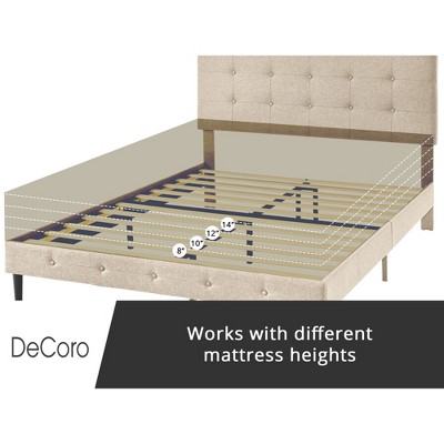 Linen Upholstered Full Platform Bed with Tufted Headboard and Wood Slats