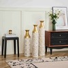 Angel Sar 3-Piece Metal Vase Set, 24/29/32 Inch Gilded White Floral Relief Vases, Home Decor Cylinder Vases - 4 of 4