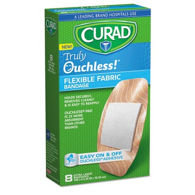 Curad Ouchless Flex Fabric Bandages, 1.65 x 4, 8/Box