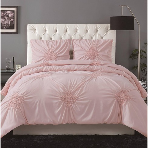 Christian Siriano Georgia Ruched King Duvet Cover Set Blush Pink