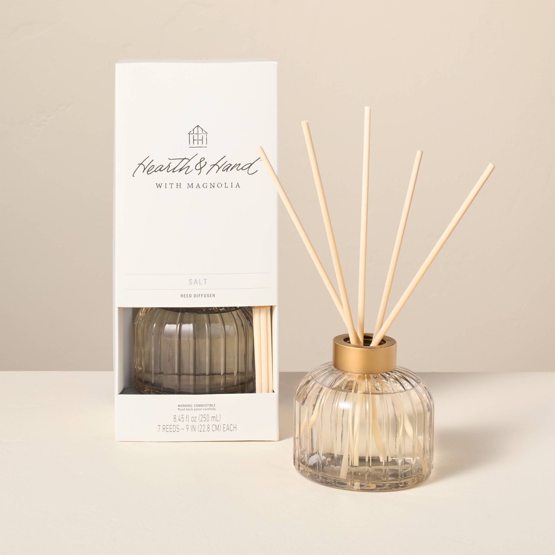 8.45 fl oz Ribbed Glass Diffuser Salt - Hearth & Hand™ with Magnolia