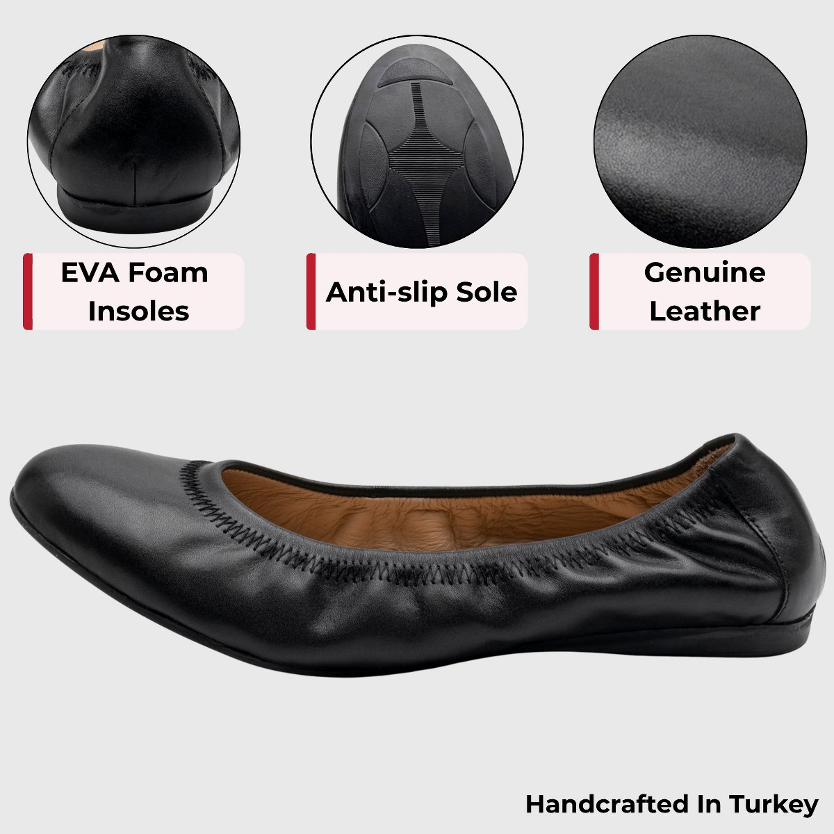 Обувь Alpine Swiss Sarah Womens Leather Ballet Flats Round Toe Slip On Cushioned Comfortable Flats Dressy Work Shoes Black 9 — фото 2