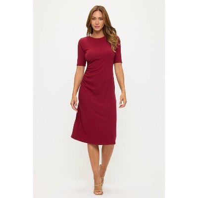 WEST K Women's Darcy Side-Ruched Crew Neck Knit Midi Dress