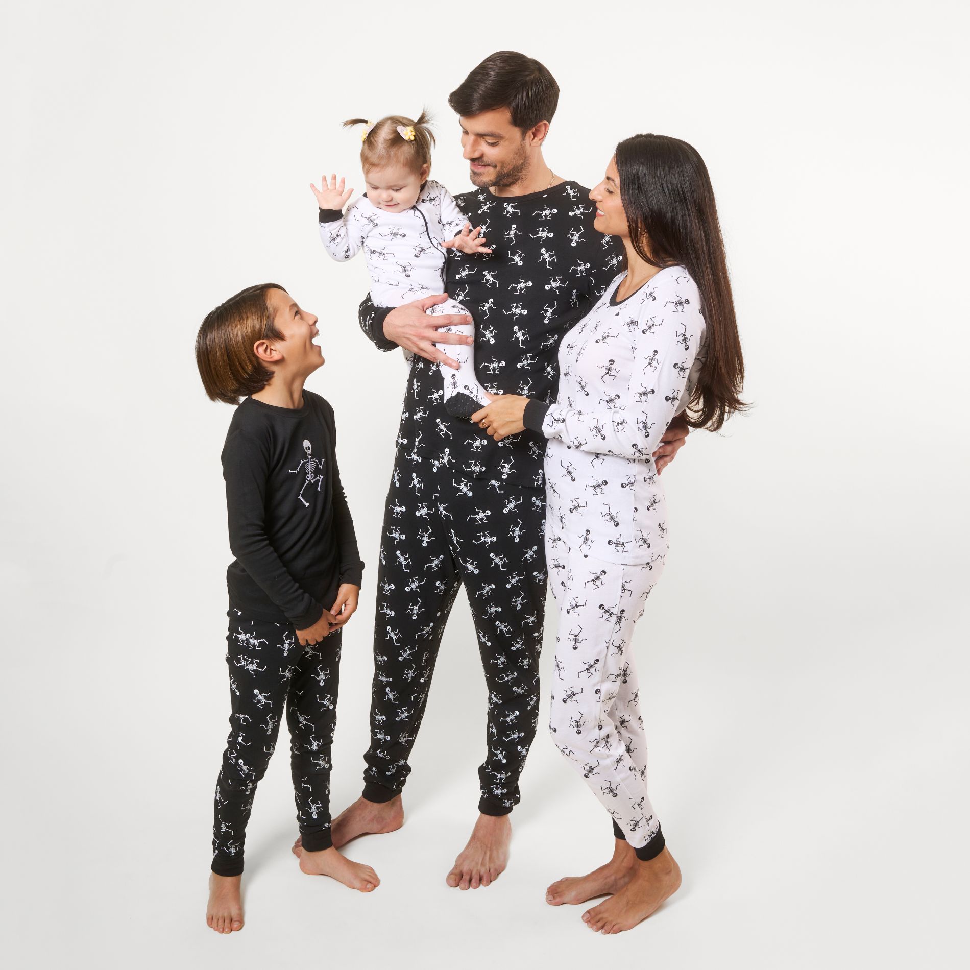 Leveret Matching Family Halloween Pajamas – 100% Cotton – White & Black Skeleton Print – Baby, Kids, Adults