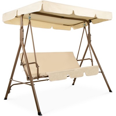 Best Choice Products 2-Person Outdoor Large Convertible Canopy Swing Glider Lounge Chair w/ Removable Cushions
