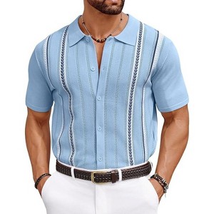 COOFANDY Knit Shirts for Men Casual Short Sleeve Button Down Shirts Summer Beach Stretch Fit Collared Shirts - 1 of 4