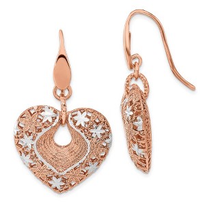 Black Bow Jewelry 26mm Floral Heart Dangle Earrings in Sterling Silver & 24k Rose-Plated - 1 of 4