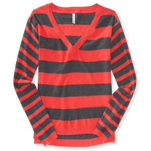Aeropostale Womens Striped V Neck Knit Sweater - 1 of 1