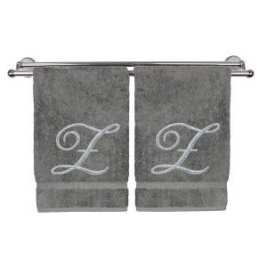 BC BARE COTTON Monogrammed Hand Towel, 100% Turkish Cotton - Set of 2 - Gray - Silver Script - 1 of 1