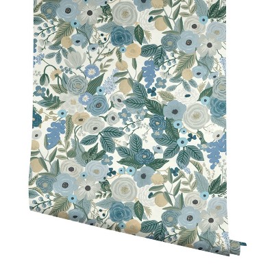 Blue Floral Self-Adhesive Removable Grasscloth Wallpaper Roll