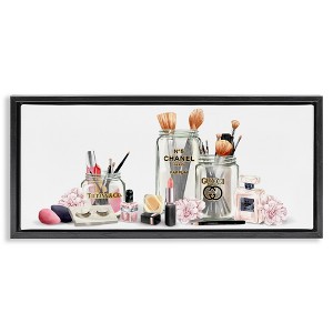 Stupell Industries Floral Makeup Collection Still Life Floating Frame Canvas Art, Black, 25" x 11" - 1 of 4
