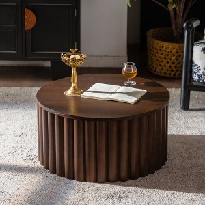 Racxily Round Coffee Table With Lift Handcrafted Relief Sturdy Pedestal Wooden Tea Table for Living Room no need to Assemble - 1 of 4