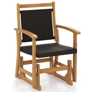 Tangkula Patio Rattan Glider Chair w/ Acacia Wood Frame & Wicker Seat Back Armrests - 1 of 4