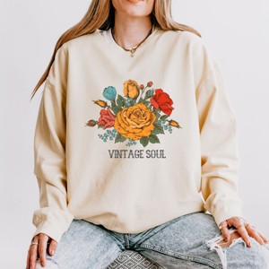 Simply Sage Market Vintage Soul Flowers Lightweight Garment Dyed Sweatshirt - M - Ivory - 1 of 4
