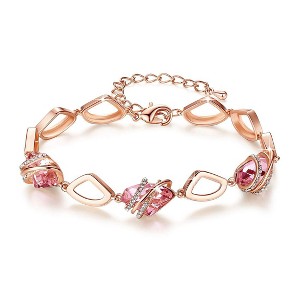 Leafael Wish Stone Birthstone Crystal Link Charm Bracelet, Rose Gold or Silver Plated, 7"+2" Adjustable Chain - 1 of 4