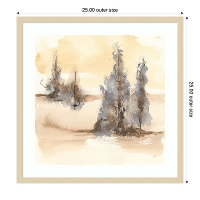 Neutral Sepia Abstract Landscape Lithograph with Wood Frame