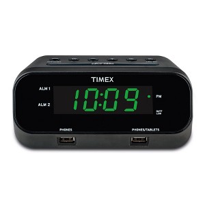 Timex Alarm Clock with 2 USB Charging Ports – Black (T129) - 1 of 4