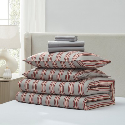 Nestl Bed in a Bag, 7pc Comforter Set Striped Design, Modern Comforter Sets with Sheets, Queen Bed in a Bag, Gray — фото 4
