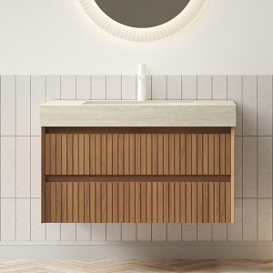GDFStudio Emmry Modern Sintered Stone Bathroom Vanity with Ceramic Basin and 2 Drawers - 1 of 4