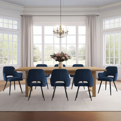 Set of 8 Modern Dining Chairs with Armrests, Upholstered Dining Room Chairs with Black Metal Legs, Comfortable Seats for Kitchen & Home-Maison Boucle